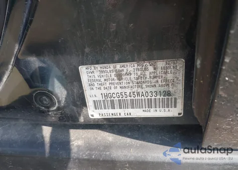 1998 Honda Accord Lx from USA, damaged, VIN 1HGCG5545WA033128